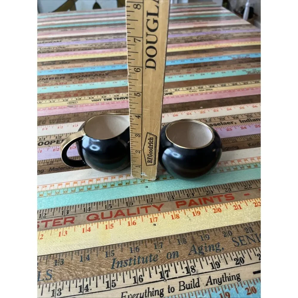 Vintage Villeroy Boch MCM Cream and Sugar Set Black with Gold Trim